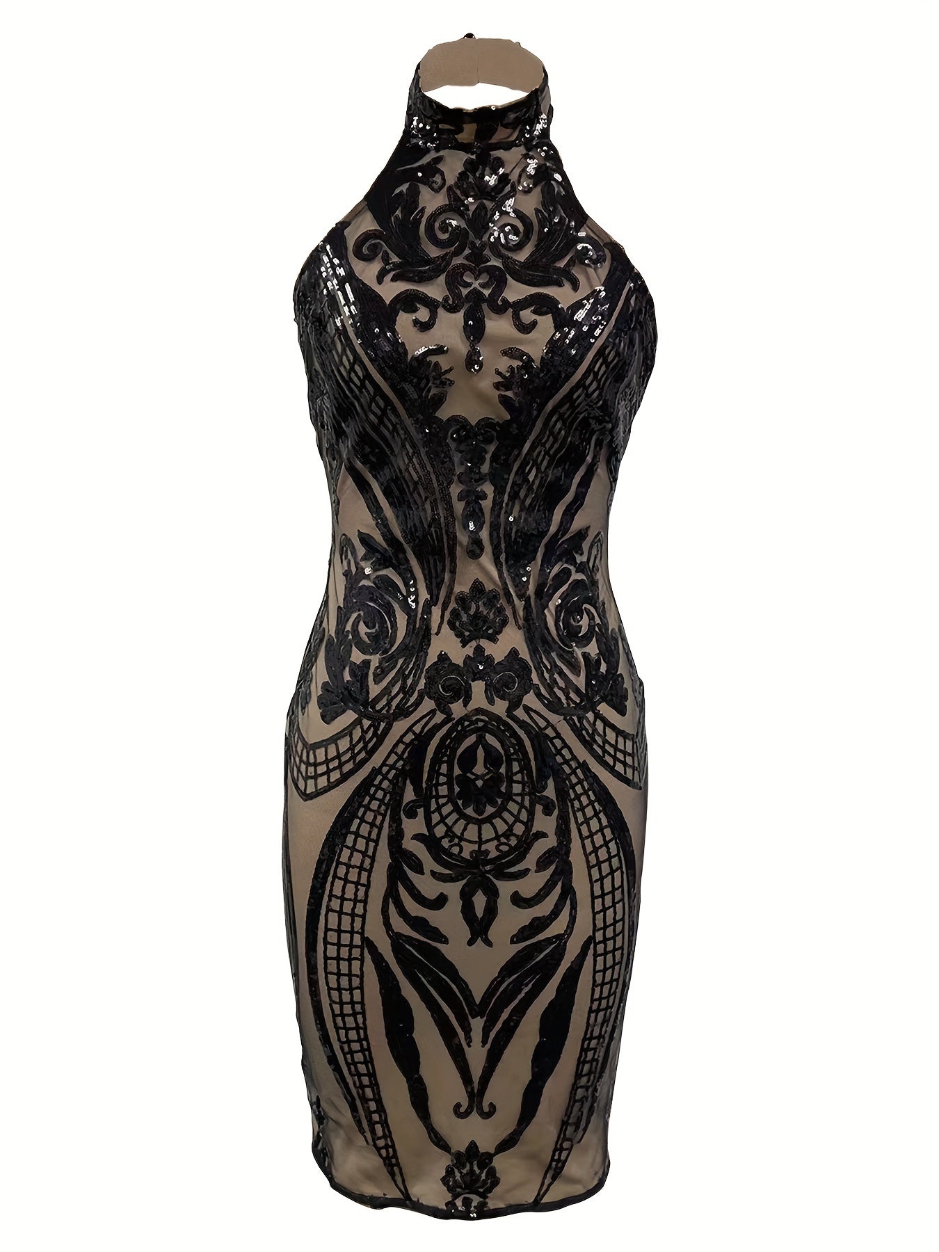 Black Baroque Lace Design Sparkle Cocktail Dress