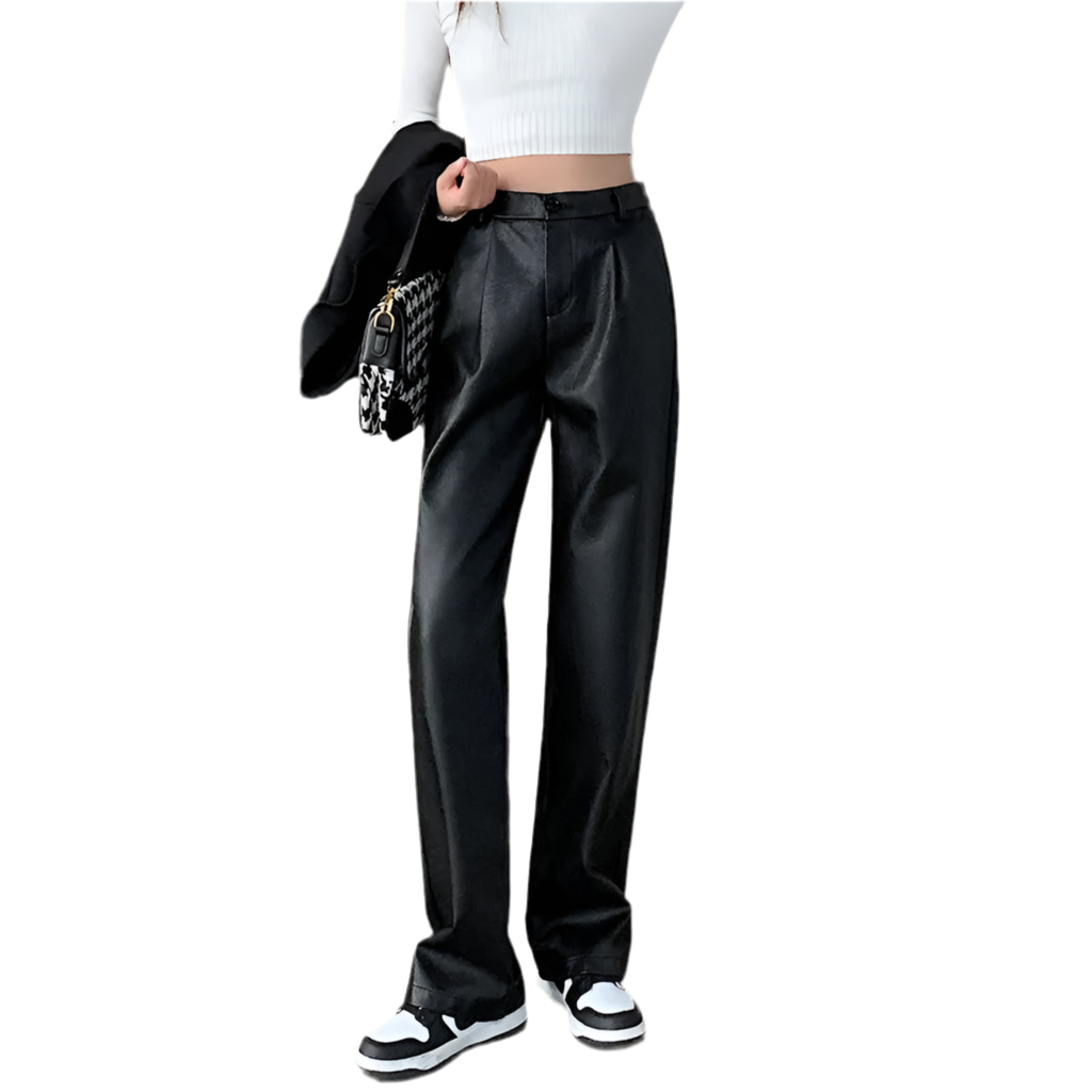 Chic Trouser Cut Vegan-Leather Pants