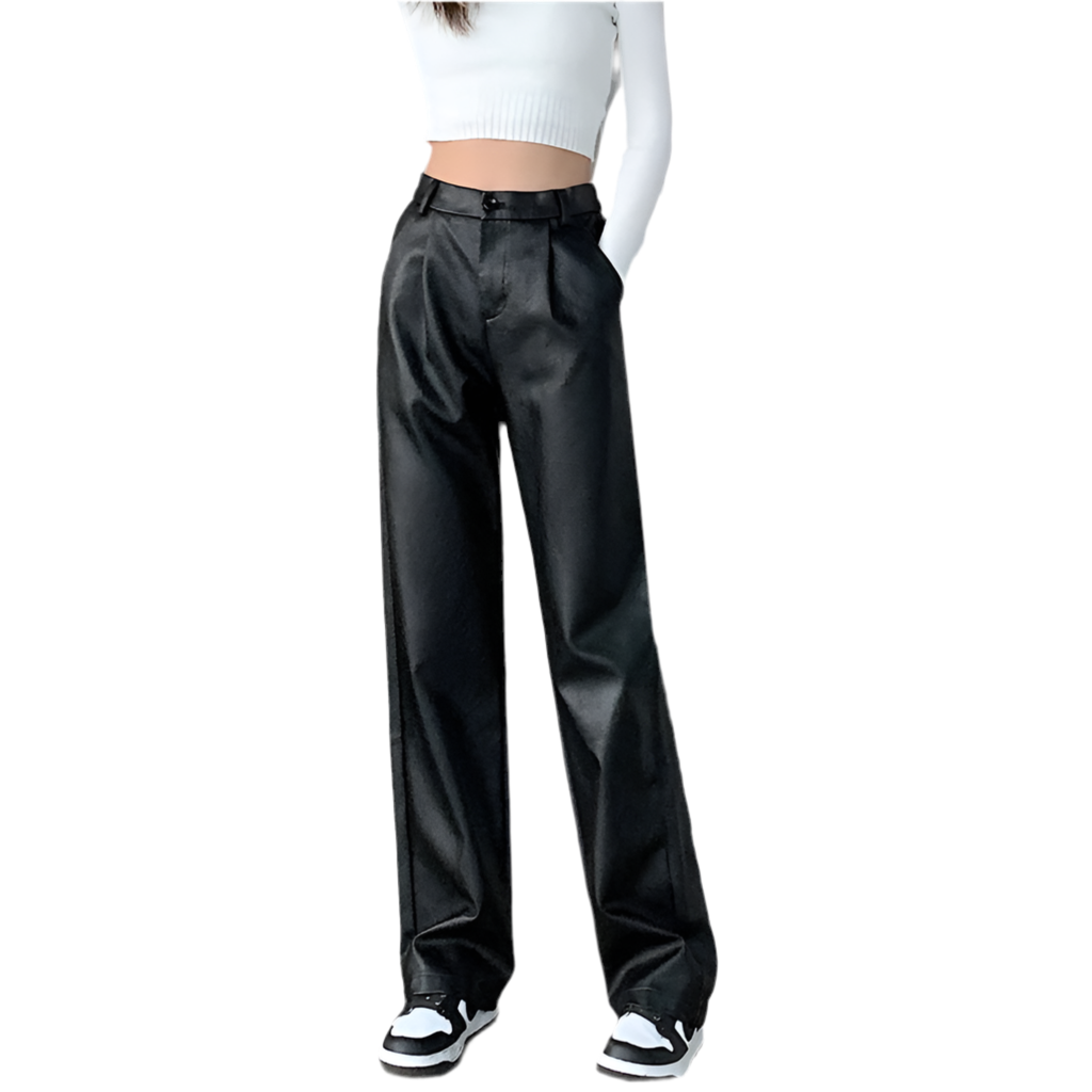 Chic Trouser Cut Vegan-Leather Pants