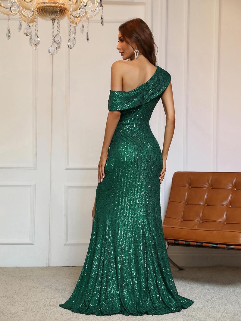 Emerald Green Sequined Evening Dress