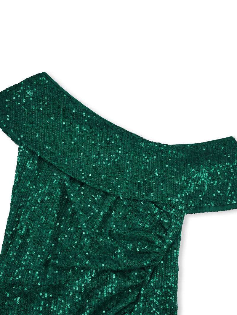 Emerald Green Sequined Evening Dress