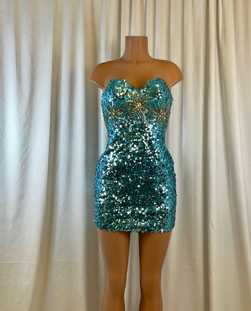 Tropical Blue Sequined Party Dress