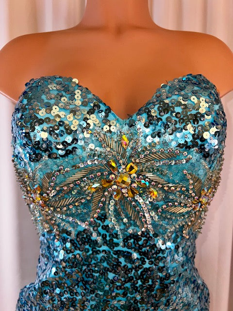 Tropical Blue Sequined Party Dress