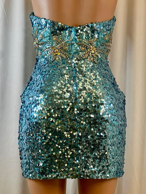 Tropical Blue Sequined Party Dress