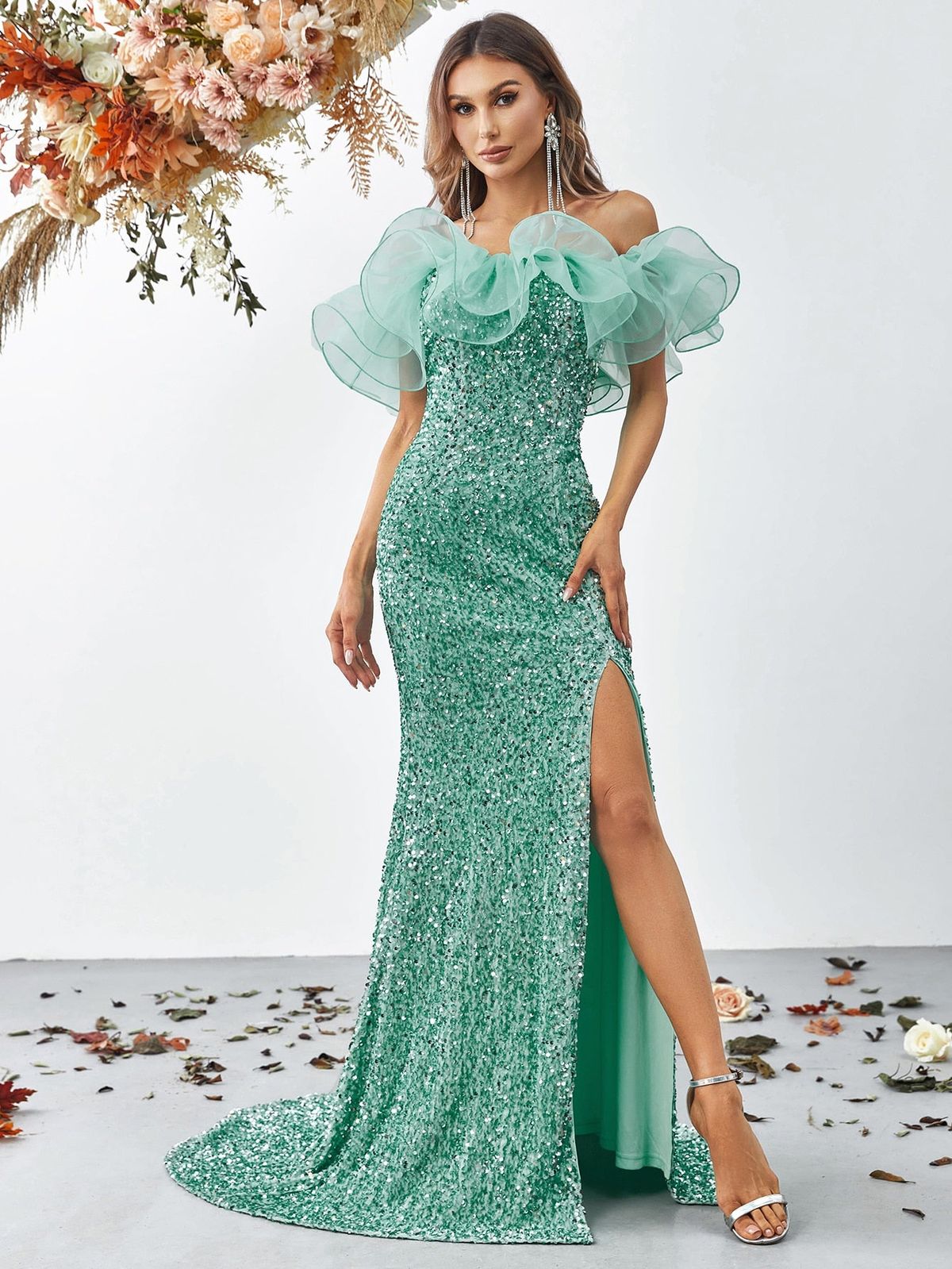 Wintermint Long Formal Sequined Dress