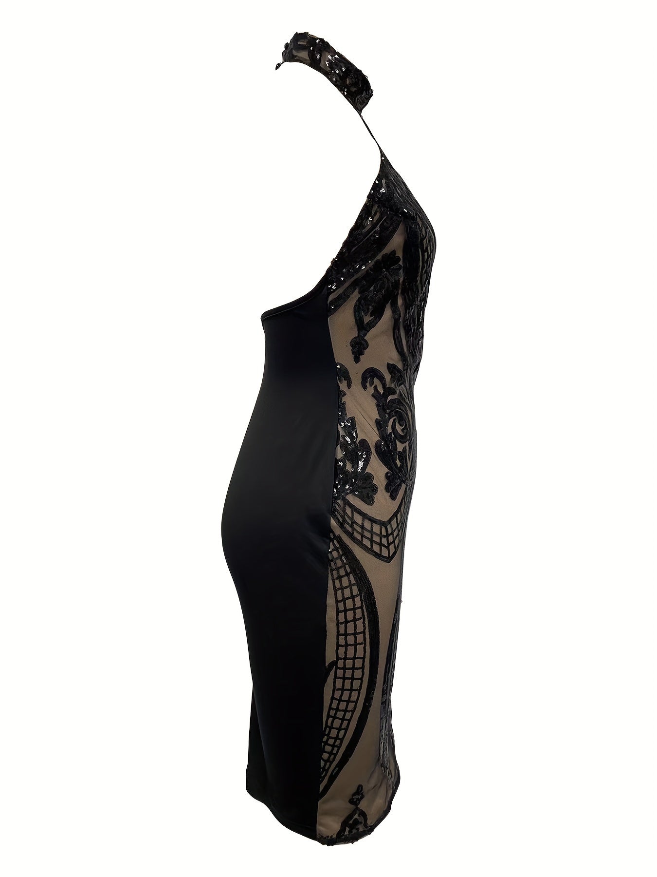 Black Baroque Lace Design Sparkle Cocktail Dress