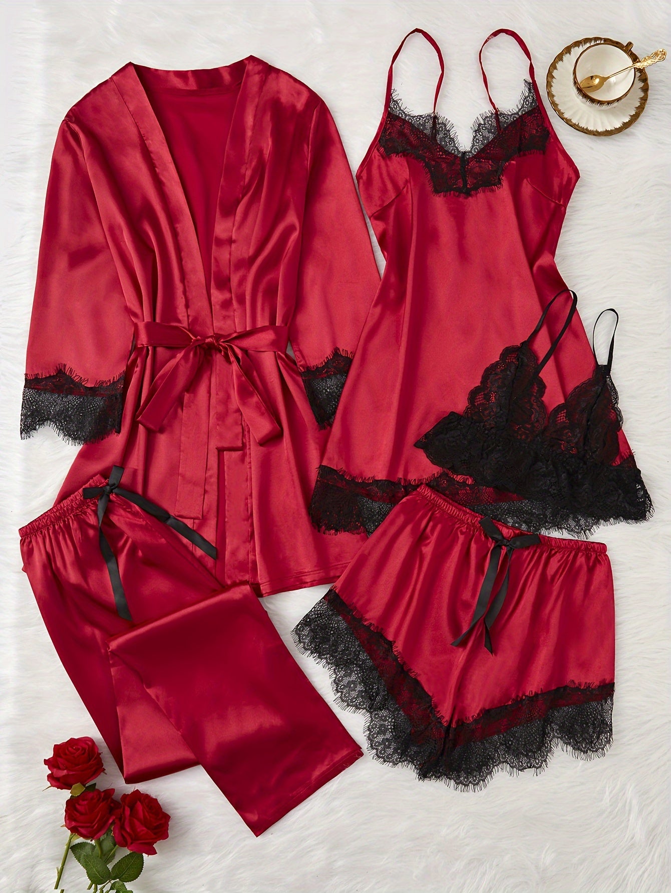 5-Piece Satin Pajama Set